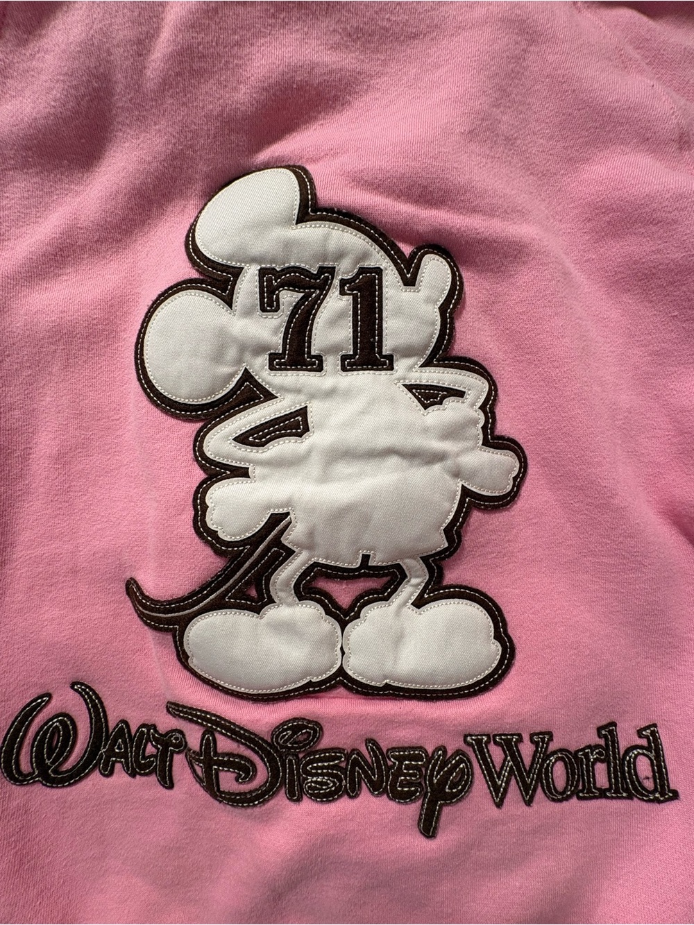 Disney Pink Women’s Mickey Applique Warm Hoodie Jacket Sweatshirt with '71 Patch